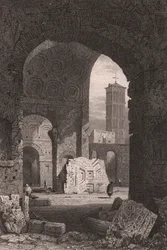 Il Tempio della Pace o il Foro di Vespasiano, Roma, Lazio, Italia, incisione su acciaio da un disegno di Samuel Prout