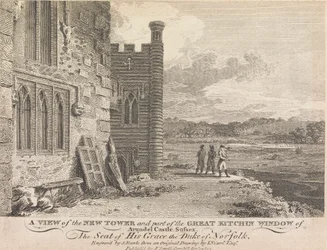 Vista della Nuova Torre e parte della Finestra della Grande Cucina del Castello di Arundel, Sussex (pubblicato da J. Sewell); pagina 13 (Volume Uno)