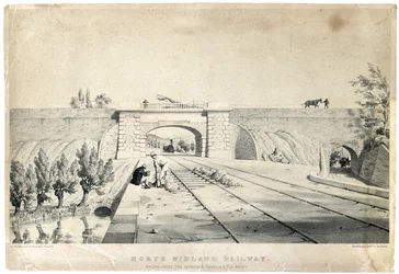 Ponte della North Midland Railway sotto il Canale di Cromford a Bull Bridge c.1840