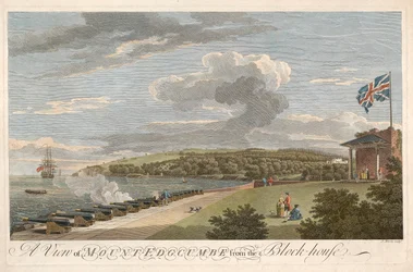 Una vista del Monte Edgcumbe dalla Block House, pub. 1755