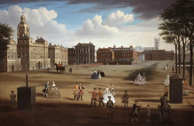 Veduta del Fronte Ovest delle Horse Guards con il Tesoro e Downing Street oltre, c.1758