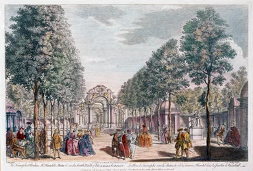 Giardini di Vauxhall, inciso da John Miller alias Johann Sebastian Müller
