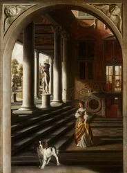 Vista prospettica con una donna che legge una lettera, c. 1670