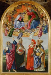 Incoronazione della Vergine con sedici angeli e i santi Giovanni Evangelista, Agostino, Girolamo ed Eligio