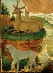 Paesaggio con caprioli e scimmie
