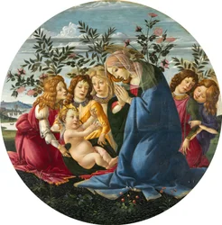 Madonna che adora il Bambino con cinque angeli