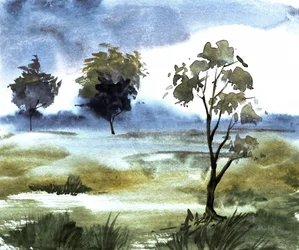 Alberi viola avvolti nella nebbia