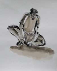 Figura accovacciata e pensierosa