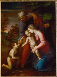 Sacra Famiglia con il giovane Giovanni Battista (dipinto su legno di pioppo)