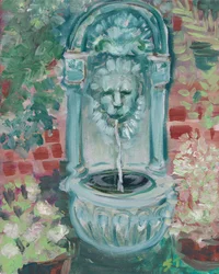 Leone tra le felci, 2021 circa (olio su tela)