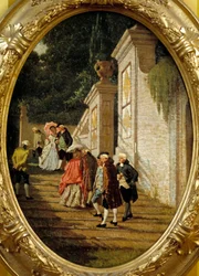 I bei tempi antichi Coppie di nobili che passeggiano. Dipinto di Francesco Altamura