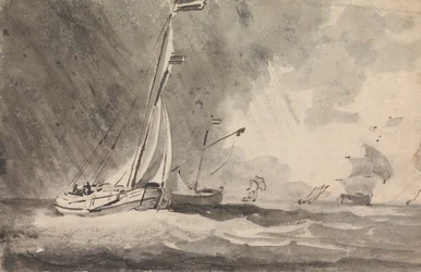 Barche in una tempesta di pioggia