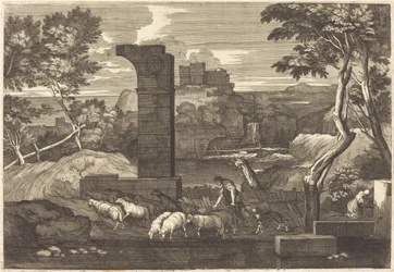 Paesaggio con contadino e il suo gregge