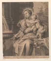 Maria con bambino presso una fontana