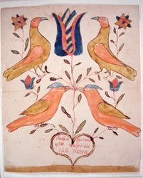 Quattro uccelli, tulipano e cuore