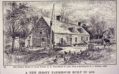 Fattoria del New Jersey costruita nel 1676, da un disegno del 1886 di E. J. Meeker