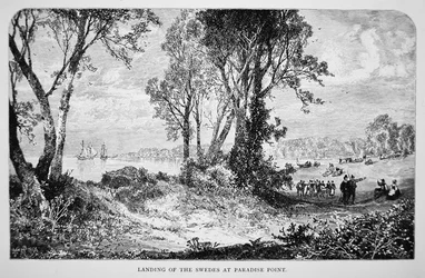 Coloni svedesi sbarcano a Paradise Point sul fiume Delaware nel 1638
