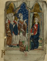 Cotton Vitellius A. XIII f.6v Re Edoardo I seduto con la sua corte e i suoi chierici, da 