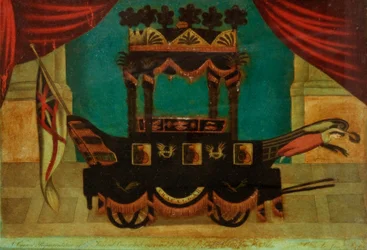 Carrozza a ruote decorata in oro e nero