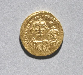 Solidus con Eraclio e suo figlio Eraclio Costantino (dritto), c.616-625