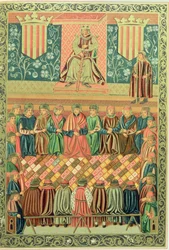 Re Giacomo I il Conquistatore che presiede le Cortes di Lleida nel marzo 1242, da un manoscritto delle 