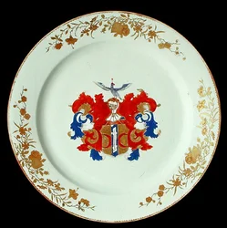 Un piatto di porcellana cinese Imari con le armi di Valckenier di Amsterdam, c.1750