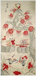 Pannello di un paravento a otto pieghe raffigurante storie famose della Cina (pigmenti naturali su carta)