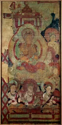 Arte cinese: gruppo di Bodhisattva. pittura su seta