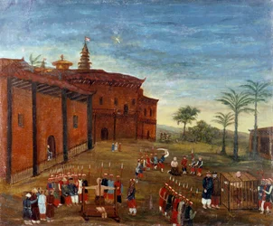 Arte cinese: scene di tortura e tortura di prigionieri. Pittura del XIX secolo