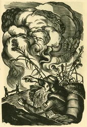Compagno, tutti insieme, scena di guerra di Liu Lun. Incisione su legno, in "Woodcuts of war-time China 1937-1945", Shanghai