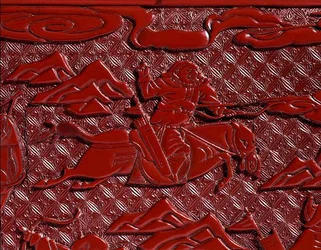 Scatola per documenti e coperchio, raffigurante un arciere, dinastia Ming (dettaglio)