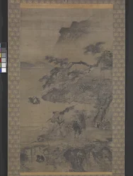 Pescatore e taglialegna su una riva del fiume