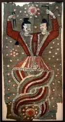 Fuxi e Nuwa, trovati nelle tombe del Cimitero di Astana, Turfan (seta dipinta)