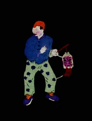 Personaggio maschile che regge una lanterna. Taglio di carta dipinta o "Jian Zhi", arte popolare cinese, Pekin.