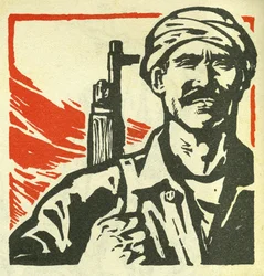 Ritratto di un rivoluzionario comunista del Medio Oriente (Middle East). Illustrazione di propaganda, in "Manuel pour bien dessiner", Pekin