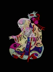 Yaowang Dian, dio taoista della medicina. Taglio di carta dipinta o "Jian Zhi", arte popolare cinese, Pekin.
