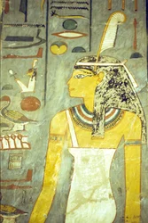 Antico Egitto, Incisione/Pittura, Tomba di Ramesse I, Tebe, La Dea Maat, Dea della verità e della giustizia, con piuma di struzzo