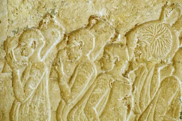 Antico Egitto, Scultura/pittura murale, Tomba di Petosiris, Tuna el Gebel, 300 a.C., Uomini che trasportano giare di vino
