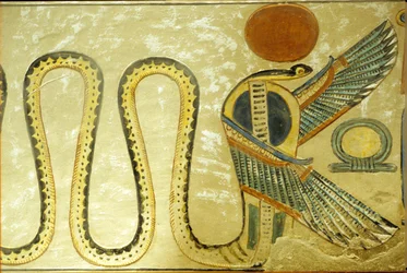 Antico Egitto, Pittura murale, Tomba di Amon hir Khopshef, Ureo e serpenti alati guardano l