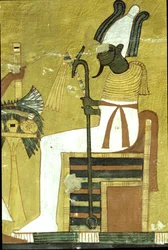 Antico Egitto, Pittura murale, Tomba di Inherkhau, Tebe, Osiride seduto davanti alla tavola delle offerte, XX dinastia