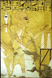 Antico Egitto, Pittura murale Tomba di Inherkhau, Tebe, Tomba dei Nobili, XX dinastia, Un sacerdote che versa libagioni per Inherkhau