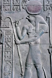 Antico Egitto, Pittura/scultura murale, Horus scrive su un rotolo di papiro, Tempio di Sebek e Horus, Kom Ombo (foto)
