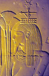 Antico Egitto, Pittura/scultura murale, Dio del Nilo porta offerte di fiori di loto, Tempio di Seti I, Abydos