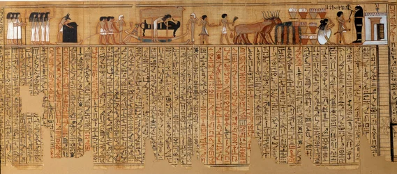 Antichità egiziana: Libro dei Morti, Papiro di Nebqed. Circa 1400-1350 a.C. XVIII dinastia. Da Tebe. Lunghezza 6,3 m Parigi, Museo del Louvre