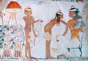 Pittura tombale egiziana che raffigura i preparativi per il festival