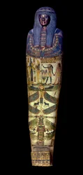 Antichità egizia: coperchio del sarcofago di Jedkhonsouioufankh (Djedkhonsouioufankh), circa 750 a.C.