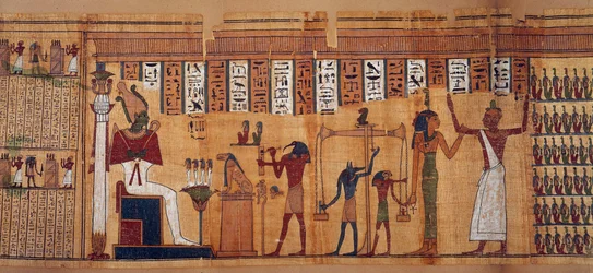 Antichità egizia: la pesatura delle anime, papiro del Libro dei Morti di Chahapiimou, Superiore degli astronomi di Amon. Periodo tolemaico (332-30 a.C.) Circa 500-100 a.C. Parigi, Museo del Louvre