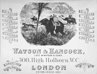 Pubblicità per i produttori di armi Watson & Hancock, c.1900
