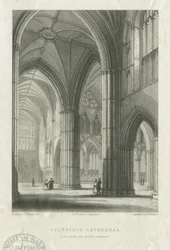 Interno della Cattedrale di Lichfield - Croce vista dal transetto nord: incisione, nd [metà XIX sec]