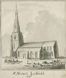 Lichfield - Chiesa di San Michele: disegno a penna e seppia